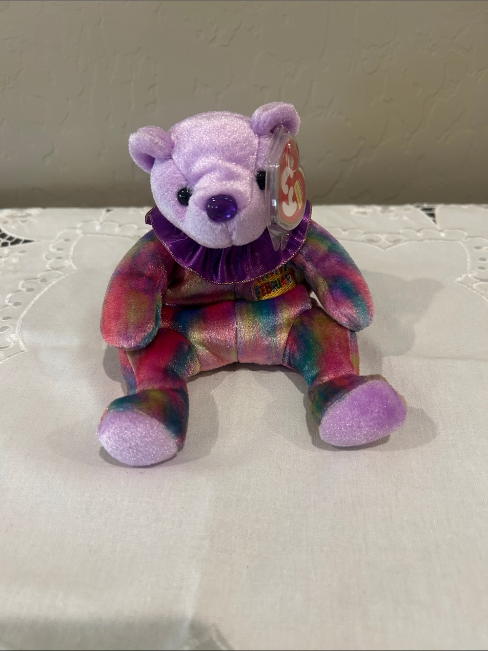 Ty Purple Head Multi-Color Tie-Dye Teddy Bear Plush